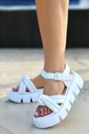 Mida Shoes ERBParix Beyaz Deri Dolgu Topuk Kadın Sandalet