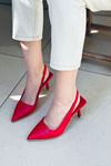 Mida Shoes Y411 Kırmızı Deri Önü Kapalı Kadın Topuklu Ayakkabı