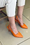 Mida Shoes Y411 Turuncu Deri Önü Kapalı Kadın Topuklu Ayakkabı