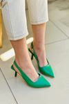 Mida Shoes Y411 Yeşil Deri Önü Kapalı Kadın Topuklu Ayakkabı