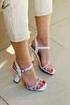Mida Shoes Y822 Beyaz Deri Boncuklu Bantlı Kadın Topuklu Ayakkabı