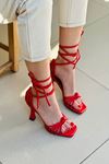 Mida Shoes YCARRİE Kırmızı Deri Platform Tek Bant Topuklu Ayakkabı