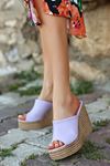 Mida Shoes ERBJannifer Lila Deri Kadın Dolgu Topuk Terlik