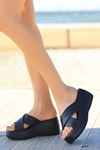 Mida Shoes ERBOben Siyah Deri Kadın Dolgu Topuk Terlik