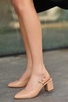 ERBDOLP Nude Deri Kalın Topuklu Kadın Topuklu Ayakkabı