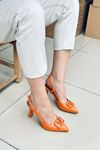 Mida Shoes Y3033 Turuncu Deri Tokalı Kadın Topuklu Ayakkabı