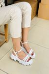 Mida Shoes YTRUCK Beyaz Deri Dolgu Topuk Kadın Sandalet