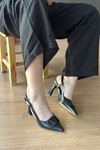 Mida Shoes Y3033 Siyah Deri Tokalı Kadın Topuklu Ayakkabı