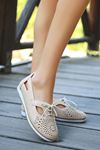 Mida Shoes ERBCİOL Krem Deri Kadın Babet
