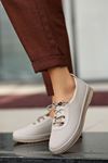 Mida Shoes ERBHoos Bej Deri Bağcıklı Kadın Babet