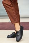 Mida Shoes ERBHoos Siyah Deri Bağcıklı Kadın Babet