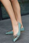 Mida Shoes ERBPopi Mint Yeşili Deri Zincirli Kadın Babet