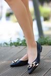 Mida Shoes ERBPopi Siyah Deri Zincirli Kadın Babet