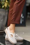 Mida Shoes ERBRİAL Bej Deri Bağcıklı Kadın Babet