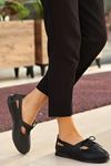 Mida Shoes ERBRİAL Siyah Deri Bağcıklı Kadın Babet