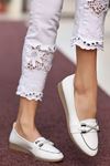 Mida Shoes ERBZİİAR Beyaz Deri Bağcıklı Kadın Babet