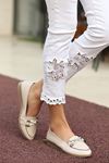 Mida Shoes ERBZİİAR Bej Deri Bağcıklı Kadın Babet