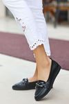 Mida Shoes ERBZİİAR Siyah Deri Bağcıklı Kadın Babet