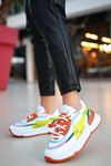 Mida Shoes ERBALEH Beyaz Turuncu Deri Bağıcıklı Kadın Spor Ayakkabı