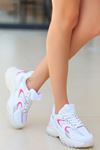 Mida Shoes ERBEJDA Beyaz Fuşya Deri Bağıcıklı Kadın Spor Ayakkabı