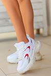Mida Shoes ERBEJDA Beyaz Kırmızı Deri Bağıcıklı Kadın Spor Ayakkabı