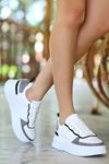 Mida Shoes ERBWONDİO Beyaz Gri Bağcıklı Kadın Spor Ayakkabı