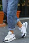 Mida Shoes ERBJAİLE Beyaz Gri Deri Bağcıklı Kadın Spor Ayakkabı