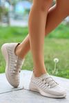 Mida Shoes ERBWina Krem Triko Bağcıklı Kadın Spor Ayakkabı
