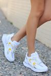 Mida Shoes ERBLİCY Beyaz Sarı Deri Bağıcıklı Kadın Spor Ayakkabı