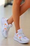 Mida Shoes ERBLİCY Beyaz Turuncu Deri Bağıcıklı Kadın Spor Ayakkabı
