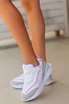 Mida Shoes ERBJeyar Beyaz Pembe Deri Bağcıklı Kadın Spor Ayakkabı