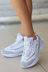 Mida Shoes ERBJeyar Beyaz Sarı Deri Bağcıklı Kadın Spor Ayakkabı