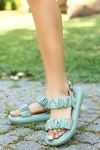 Mida Shoes ERBCandi Mint Yeşili Deri Lastikli Kadın Sandalet