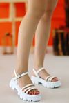 Mida Shoes ERBSlon Beyaz Deri Dolgu Topuk Kadın Sandalet