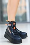 Mida Shoes ERBPone Siyah Turuncu Detaylı Deri Bağcıklı Kadın Spor Bot