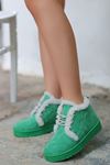 Mida Shoes Simya Yeşil Süet Bağıcıklı Kürklü Kadın Bot