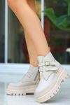 Mİda Shoes Olga Bej Deri Bantlı  Kadın Bot
