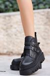 Mİda Shoes Olga Siyah Deri Bantlı  Kadın Bot