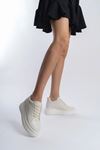Mida Shoes Moody Krem Deri Bağcıklı Kadın Spor Ayakkabı