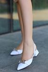 Mida Shoes Katte Beyaz Deri Tokalı Topuklu Ayakkabı