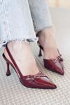 Mida Shoes Soho Bordo Rugan Çift Tokalı Kadın Topuklu Ayakkabı