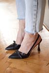 Mida Shoes Soho Siyah Deri Çift Tokalı Kadın Topuklu Ayakkabı