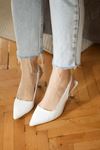 Mida Shoes Togo Beyaz Deri kadın Topuklu Ayakkabı