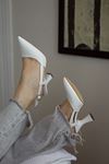 Mida Shoes Y3060 Beyaz Deri Tokalı Kadın Topuklu Ayakkabı