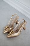 Mida Shoes Y3033 Gold Deri Tokalı Kadın Topuklu Ayakkabı