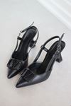 Mida Shoes Y3033 Siyah Deri Tokalı Kadın Topuklu Ayakkabı