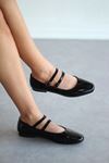 Mida Shoes Siyah Rugan Çapraz Bantlı Kadın Babet