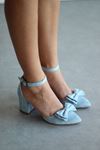 Mida Shoes Y107 Bebe Mavi Süet Topuklu Ayakkabı