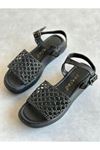 Mida Shoes YLİNA Siyah Deri Kadın Sandalet   