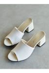 Mida Shoes Y705 Beyaz Deri Topuklu Terlik 